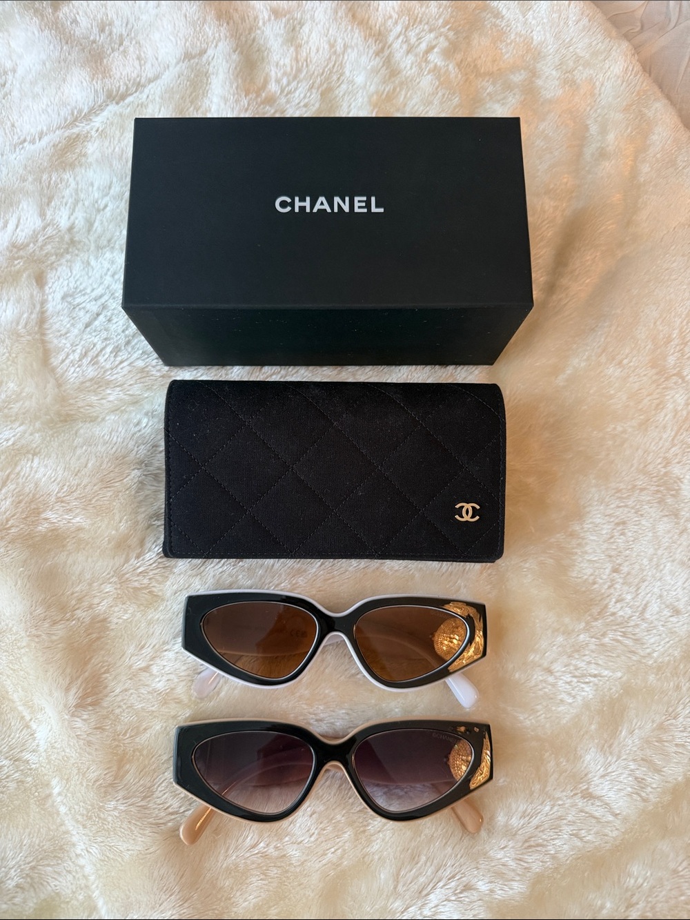 CHANEL Black Cat-Eye Sunglasses with Gold Accents